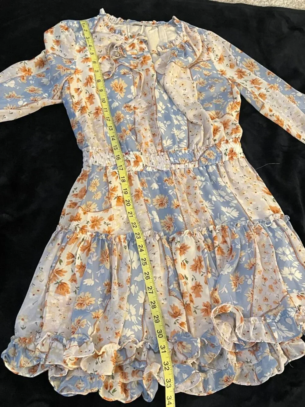 Boho Floral Cottagecore Mini Dress Romantic Ruffle Size S - Picture 5 of 10